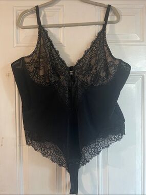 Sheer Lace Trim Black Bodysuit with Adjustable Straps